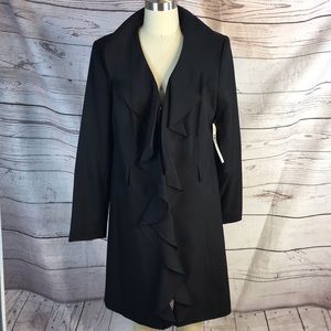 JROSE BELTED BLACK RUFFLE FRONT TRENCH COAT